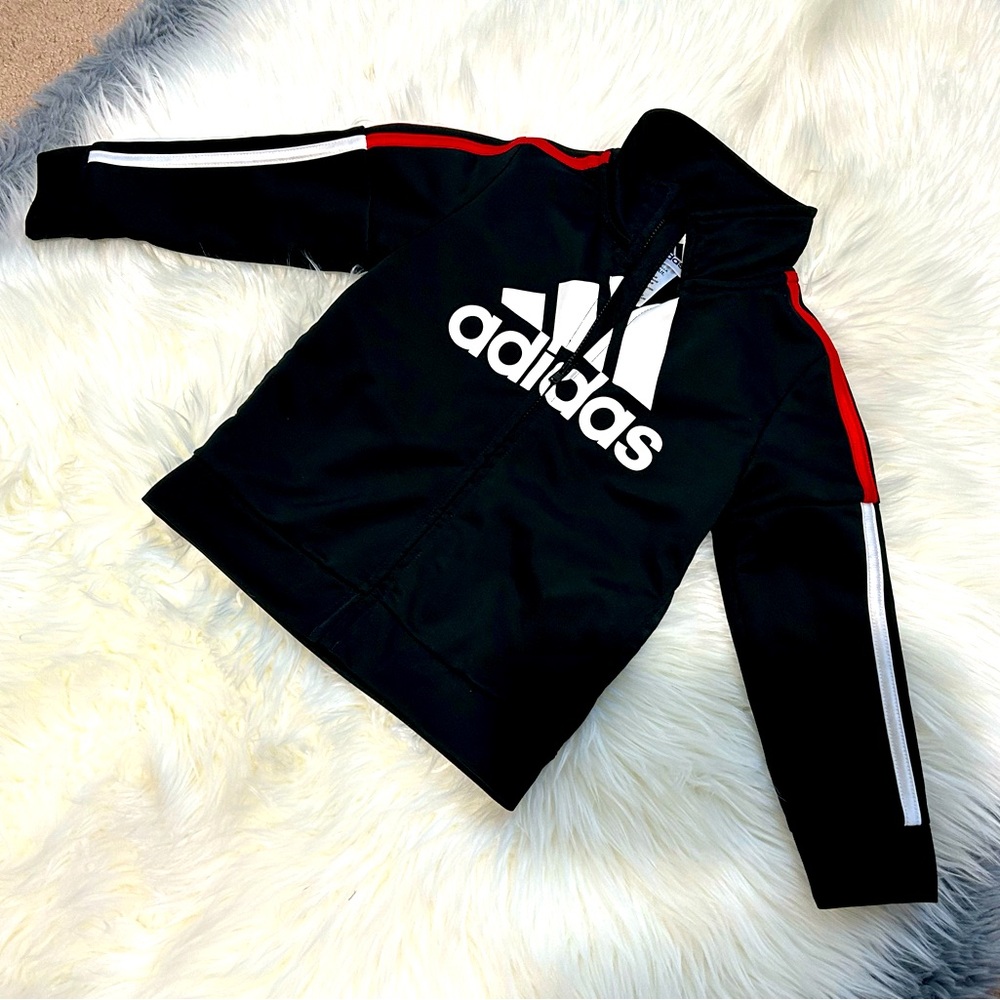 Adidas Black/Red/White toddler track zip up suit, 3T
